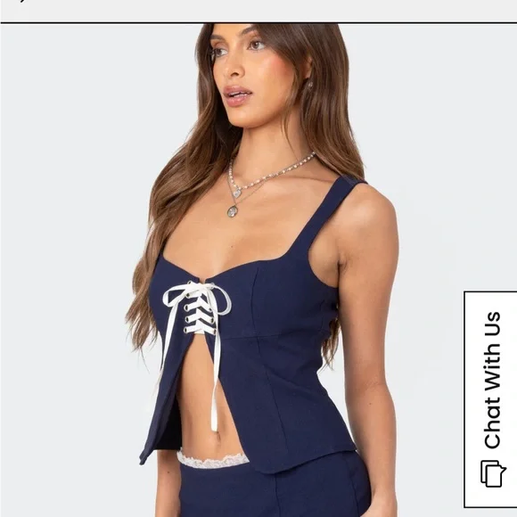 Edikted Navy Blue Lace-Up Tank Top - Picture 6 of 6